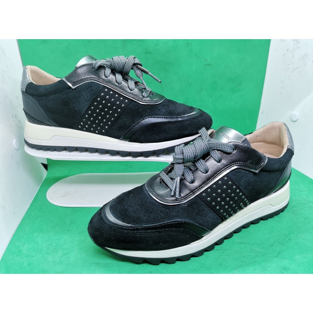 Geox Respira Womens Gym Shoes Sneakers Suede Studded Metallic Black Size 7/ 37